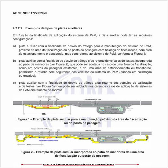 Como é um exemplo de pista auxiliar incorporada ao pátio de manobras de uma área de fiscalização ou posto de pesagem?