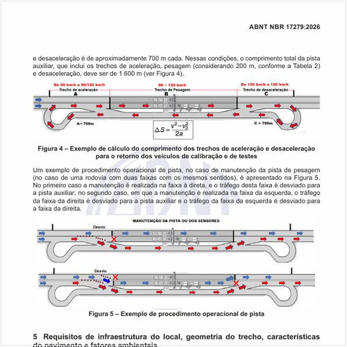 Como é um exemplo de cálculo do comprimento dos trechos de aceleração e desaceleração para o retorno dos veículos de calibração e de testes?