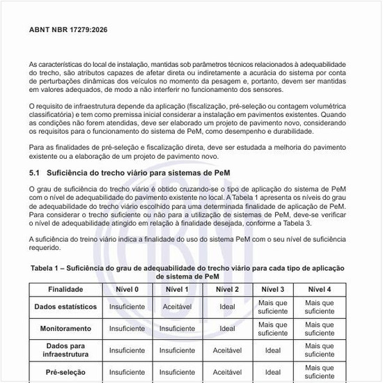 Qual é a suficiência do grau de adequabilidade do trecho viário para cada tipo de aplicação e sistema de PeM?