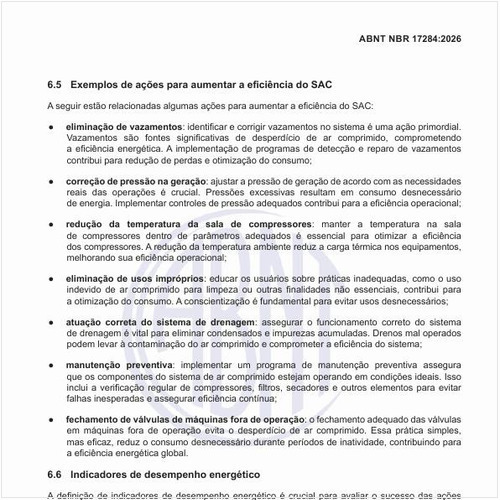 Quais são os exemplos de ações para aumentar a eficiência do sistemas de ar comprimido (SAC)?