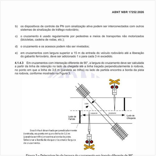 Como proceder na determinação da largura do cruzamento em ângulo diferente de 90°?