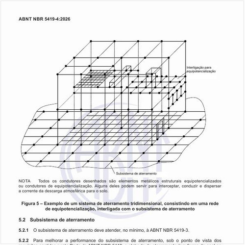 Como é um exemplo de um sistema de aterramento tridimensional, consistindo em uma rede de equipotencialização, interligada com o subsistema de aterramento?