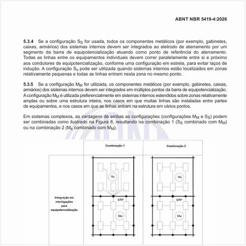 Como é a combinação de métodos de integração de partes condutivas de sistemas internos na interligação para ligação equipotencial em rede?