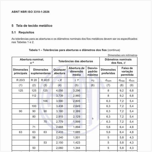 Quais são as tolerâncias para aberturas e diâmetros dos fios?