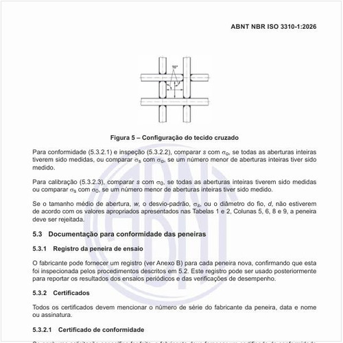 Qual deve ser a documentação para conformidade das peneiras