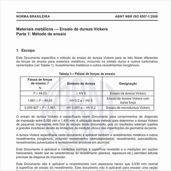 Quais são as faixas de forças de ensaio?