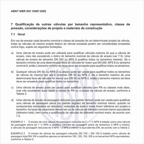 Qual deve ser a qualificação de outras válvulas por tamanho representativo, classe de pressão, considerações de projeto e materiais de construção?