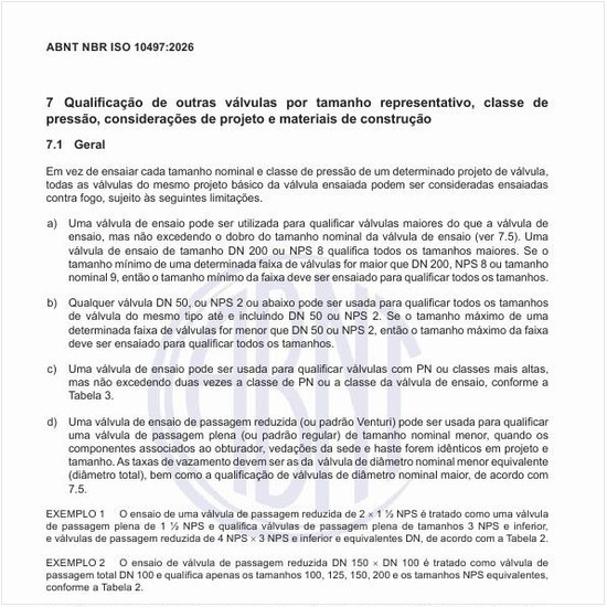 Qual deve ser a qualificação de outras válvulas por tamanho representativo, classe de pressão, considerações de projeto e materiais de construção?