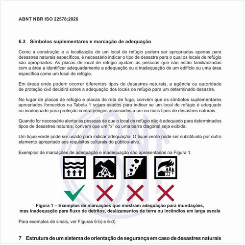 Quais são os exemplos de marcações que mostram adequação para inundações, mas inadequação para fluxo de detritos, deslizamentos de terra ou incêndios em larga escala?