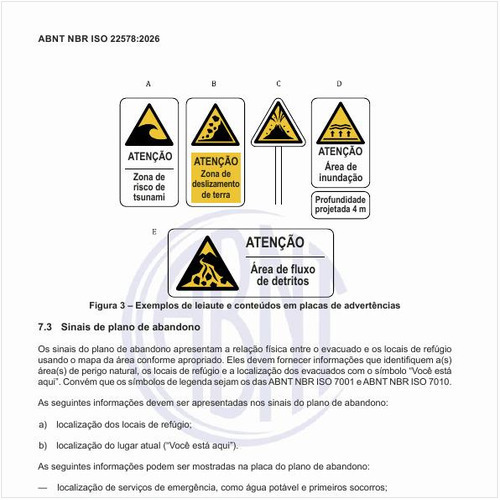 Quais são os exemplos de leiaute e conteúdos em placas de advertências?
