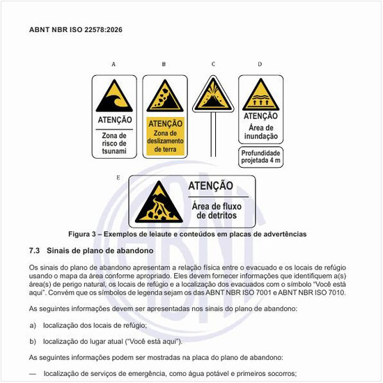 Quais são os exemplos de leiaute e conteúdos em placas de advertências?