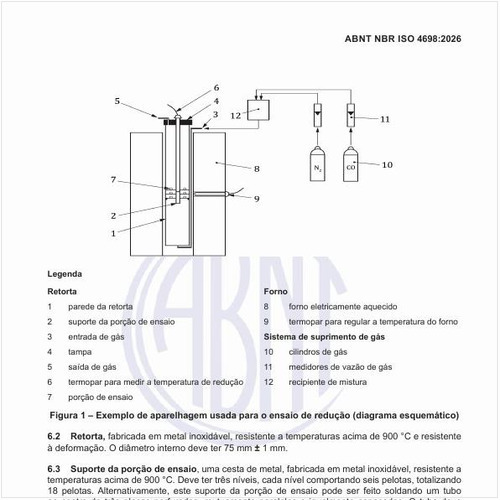 Como é um exemplo de aparelhagem usada para o ensaio de redução (diagrama esquemático)?