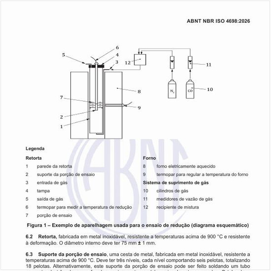 Como é um exemplo de aparelhagem usada para o ensaio de redução (diagrama esquemático)?