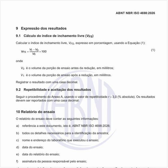 Como fazer o cálculo do índice de inchamento livre (VFS)?