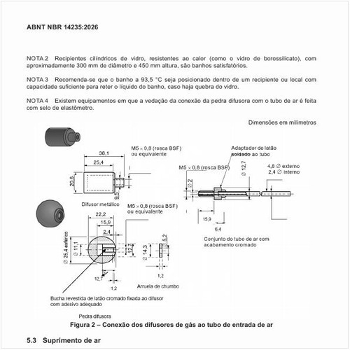 Qual é a conexão dos difusores de gás ao tubo de entrada de ar?