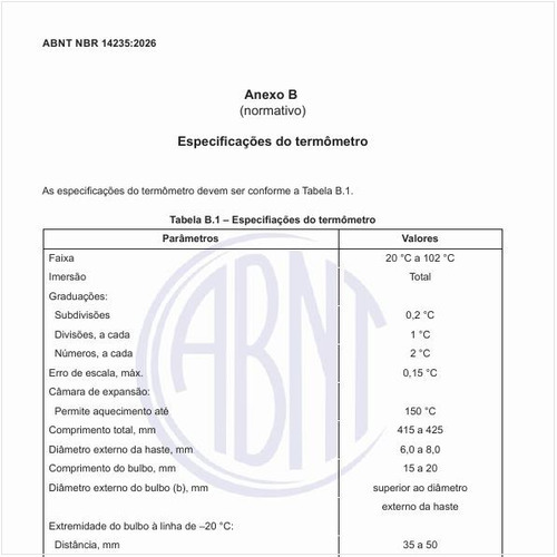 Quais devem ser as especificações do termômetro?