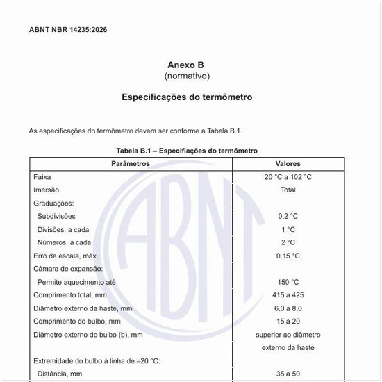 Quais devem ser as especificações do termômetro?