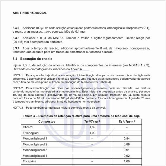 Quais são os exemplos de retenção relativa para uma amostra de biodiesel de soja?