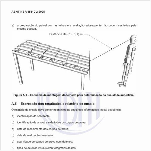 Qual é o esquema de montagem do telhado para determinação da qualidade superficial?