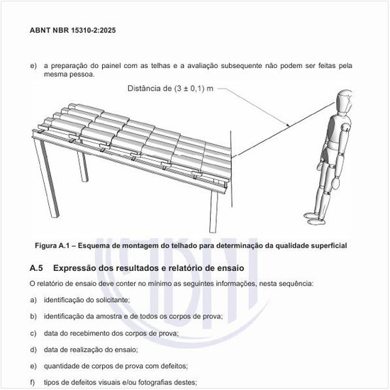 Qual é o esquema de montagem do telhado para determinação da qualidade superficial?