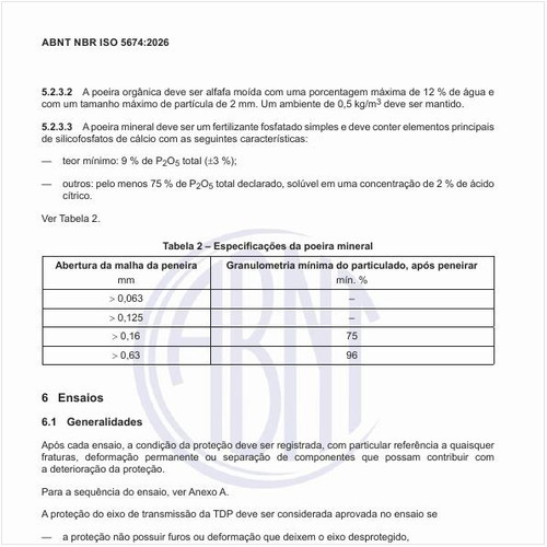Quais devem ser as especificações da poeira mineral?