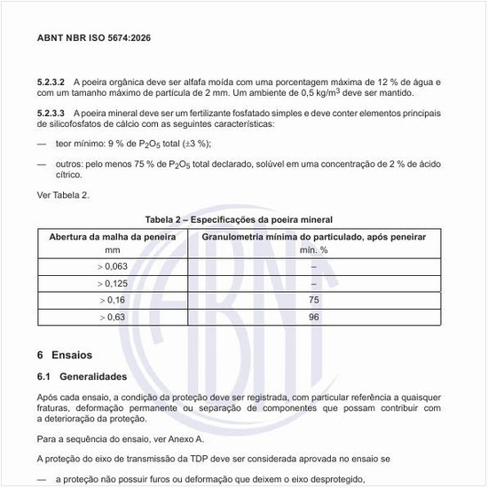 Quais devem ser as especificações da poeira mineral?