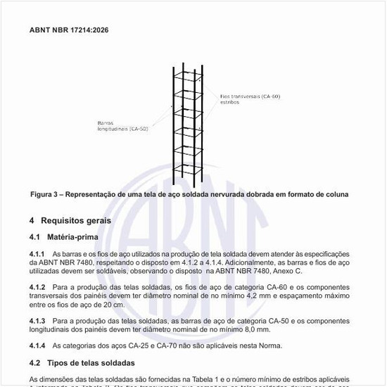 Como é uma representação de uma tela de aço soldada nervurada dobrada em formato de coluna?