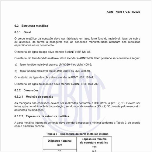 Qual deve ser a espessura da parte metálica interna?