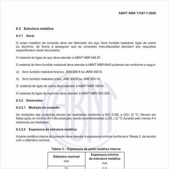 Qual deve ser a espessura da parte metálica interna?