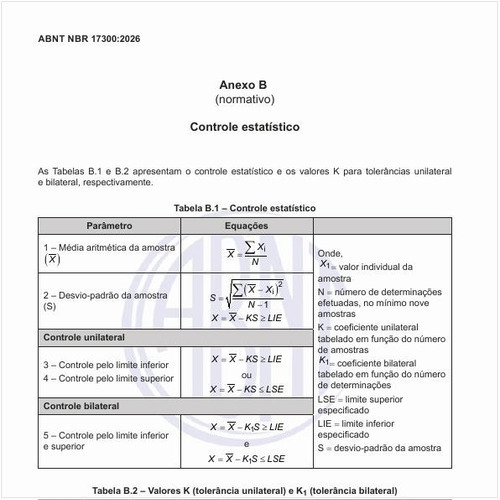 Qual deve ser o controle estatístico do material?