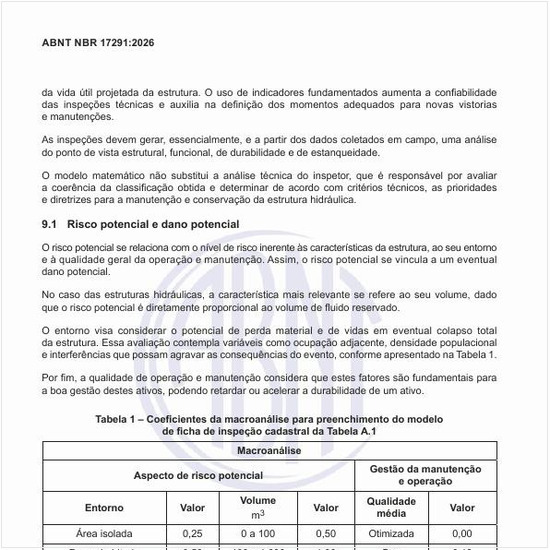 Quais são os coeficientes da macroanálise para preenchimento do modelo de ficha de inspeção cadastral da Tabela A.1 da norma?