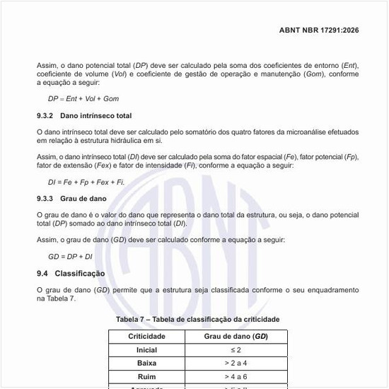 Como é a tabela de classificação da criticidade?