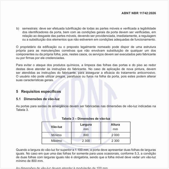 Quais devem ser as dimensões do vão-luz?