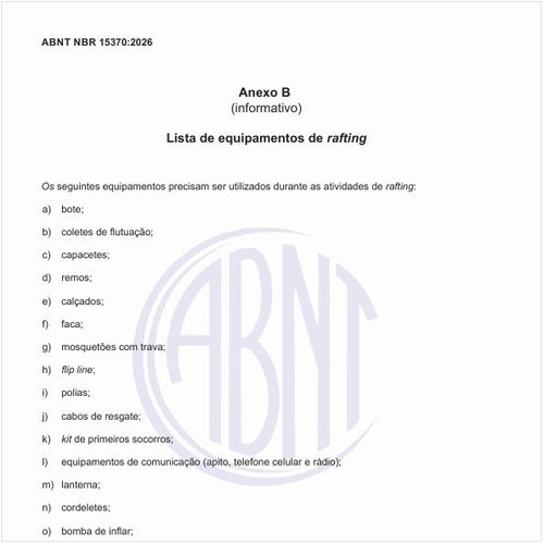 Qual a lista de equipamentos de rafting?