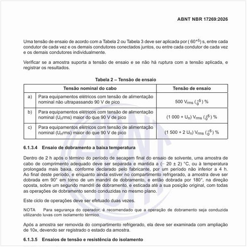 Qual deve ser a tensão de ensaio?