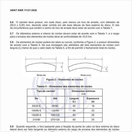 Quais devem ser as dimensões dos elementos do núcleo?