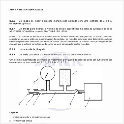 Como é o exemplo de aparelho de ensaio para vazamento por queda da pressão?