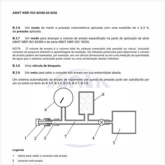 Como é o exemplo de aparelho de ensaio para vazamento por queda da pressão?