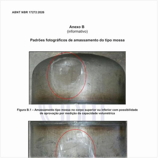 Como é o amassamento tipo mossa no corpo generalizado com possibilidade de aprovação por medição da capacidade volumétrica?