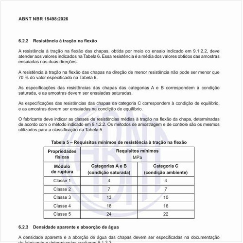 Quais são os requisitos mínimos de resistência à tração na flexão?