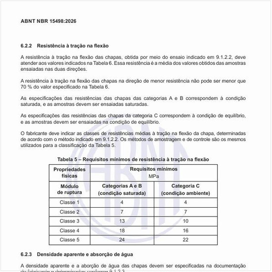 Quais são os requisitos mínimos de resistência à tração na flexão?