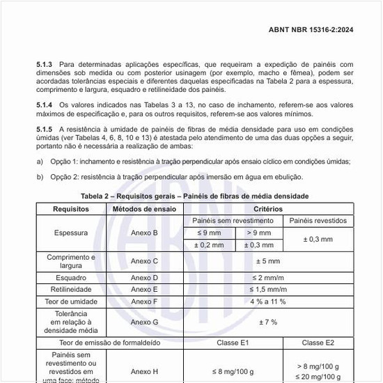 Quais são os requisitos gerais para os painéis de fibras de média densidade?