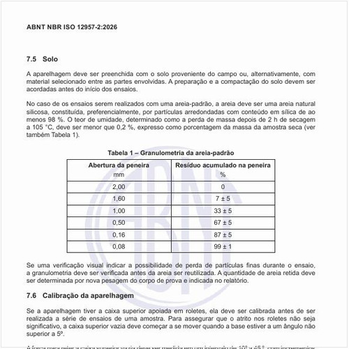 Qual é a granulometria da areia-padrão?