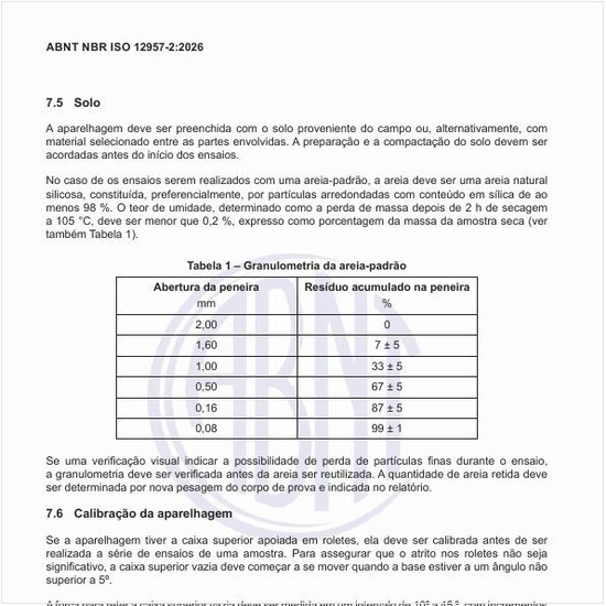 Qual é a granulometria da areia-padrão?