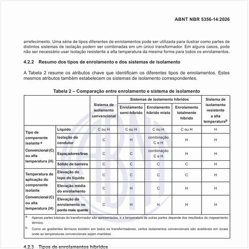 Qual é a comparação entre enrolamento e sistema de isolamento desses equipamentos?