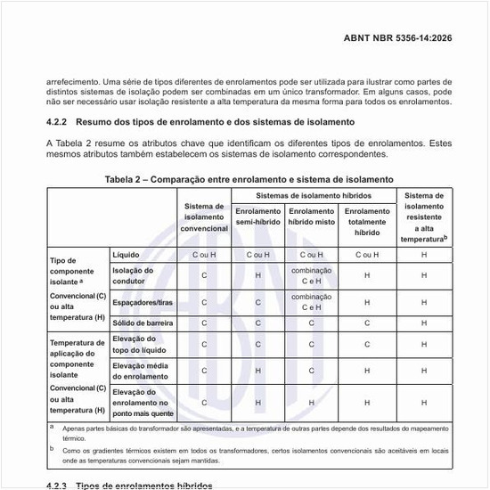 Qual é a comparação entre enrolamento e sistema de isolamento desses equipamentos?