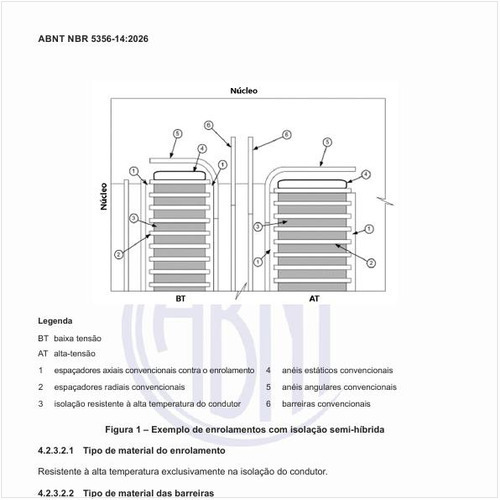 Como é um exemplo de enrolamentos com isolação semi-híbrida?