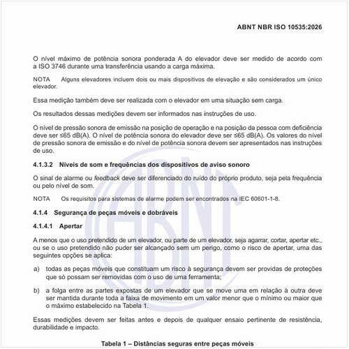 Quais devem ser as distâncias seguras entre peças móveis?
