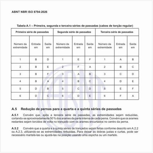 Como deve ser a primeira, segunda e terceira séries de passadas (cabos de torção regular)?