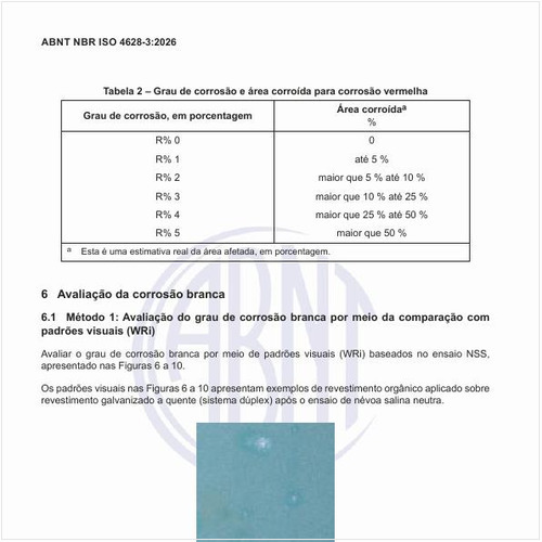 Qual o grau de corrosão e área corroída para corrosão vermelha?